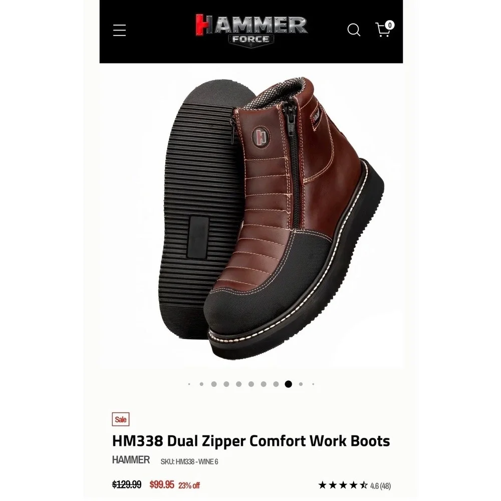 Hammer Force HM-338 Mens Wine Leather Dual Zipper Comfort Work Boots Sz 7 US